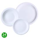 Kit Branco 8 Pratos Rasos 8 Fundos 8 Sobremesa Restaurante Porcelana Iguaçu 24 Peças