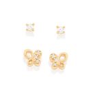 Kit brinco borboleta folheado a ouro BRANCO 527056 Rommanel