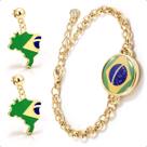 Kit Brinco e Pulseira Brasil na Copa do Mundo Ouro Premium Kit Brinco e Pulseira Brasil na Copa do Mundo Ouro Premium