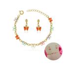 Kit Brinco E Pulseira Infantil Com Borboletas Coloridas Kit Brinco E Pulseira Infantil Com Borboletas Coloridas