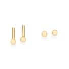 Kit brinco palito banhado a ouro 18k com esferas