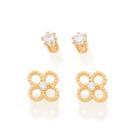 Kit brinco ponto de luz e mini flores folheado a ouro-Rommanel (526622)