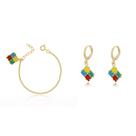 Kit Brinco Pulseira infantil símbolo autista quebra cabeça Folheado a Ouro 18k Kit Brinco Pulseira infantil símbolo autista quebra cabeça Folheado a Ouro 18k