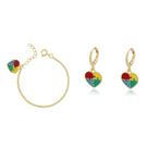 kit brinco pulseira símbolo autista coração folheado a ouro 18k