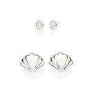 Kit brinco solitário e concha de prata 925 com zircônias 820163