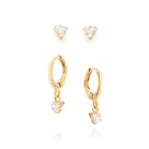 Kit brinco triangulos banhado a ouro 18k com zircônias - tam.único 5272840006