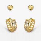 Kit Brincos Argola e Segundo Furo Brinco de Coração Banhado Ouro 18k