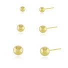 Kit Brincos Bolinhas Lisas Via - Banho Ouro 18K