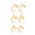 Kit brincos rommanel banhado ouro 18k argola retangular 527407 Kit brincos rommanel banhado ouro 18k argola retangular 527407