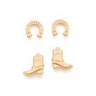 Kit brincos rommanel feminino banhado ouro 18k bota e ferradura 527501