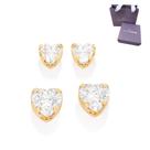Kit Brincos Rommanel Primeiro Segundo Furo Coração Banhado Ouro 18k