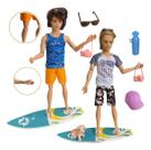 Kit Brinquedo Boneco Tipo Ken com Prancha de Surf e Cachorrinho Com Vários Acessórios de Praia