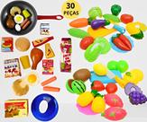 Kit Brinquedo Comidinhas Cozinha e mercadinho Frutas, Legumes e acessórios C/ Frigideira