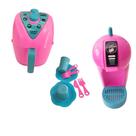 Kit Brinquedo Cozinha Infantil Cafeteira Com Capsula Fritadeira Air Fryer Pratinho Garfo Faca Copo