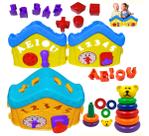 Kit Brinquedo Educativo Bebe Casinha Peças De Encaixe Menino Menina E Ursinho Argola Monta E Desmonta Criança 1 Ano