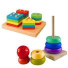 Kit Brinquedo Educativo Pedagógico Pirâmide e Prancha Colorida geométrica com 24 peças