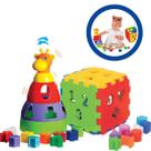 Kit Brinquedo Infantil Educativo Bebê Didático Montar Cubo + Girafa Mercotoys Criança Presente Menino Menina 1 ano