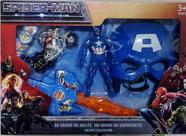 Kit Brinquedo infantil Super Herois Spiderman Boneco + Moto + Máscara e Espada Musical Lança Disco Capitão América