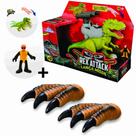 Kit Brinquedo Rex Attack Lança Míssel + 2 Luvas Garras Fantoche Dinossauro Menino - Adijomar