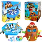 Kit Brinquedos 2 Jogos em 1 Barril Pula Pirata e Pinguim Quebra Gelo Familiar