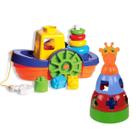 Kit Brinquedos Barco Encaixar + Girafa Empilhar Didático Bebê Criança