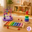 Kit Brinquedos Educativos Madeira Autismo TDAH Pedagógico Xilofone Musical Torre Montessori Aramado Montanha Russa Bichos Animais