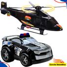 Kit Brinquedos Infantil 2 Viaturas+ 2 Helicópteros Polícia e Bombeiro Veículos de Resgate Emergência