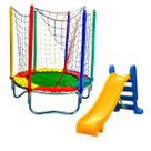 Kit Brinquedos Playground Cama Elástica Pequena Pula Pula Trampolim 1,40m Escorregador Infantil Médio 3 Degraus