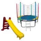 Kit Brinquedos Playground Cama Elástica Pequena Pula Pula Trampolim 1,83m Escorregador Infantil Médio 3 Degraus