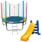 Kit Brinquedos Playground Cama Elástica Pequena Pula Pula Trampolim 1,83m Escorregador Infantil Médio 3 Degraus