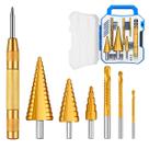 Kit Brocas Escalonadas Profissional com Punção Central Estojo e 7 Peças Aço Resistente
