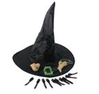 Kit Bruxa Fantasia Chapéu Nariz Unha Queixo Dentadura Halloween Carnaval