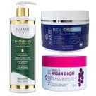 Kit Btx Realinhador Redutor de Volume Matizador Cabelo Loiro Grisalho Shampo Antirresíduo Pré Tratamento Creme Hidratação e Reparação Maochi 300g