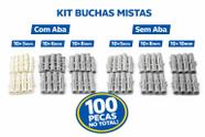 Kit Buchas Plásticas Variadas 100 Peças por Medida Ideal para Parafusos Buchas com Aba e Sem Aba