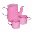 Kit Bule 400ml + 2 Xícaras 100ml Pintados Em Alumínio Rosa