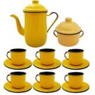 Kit Bule Café Chá Com 6 Xícaras Pires Açucareiro Aço Esmaltado Amarelo