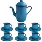 Kit Bule De Café E Chá Com 6 Xícaras e Pires Aço Esmaltado