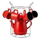 Kit Bule Esmaltado 1000ml + 4 Canecas + Suporte Aramado Aço Prime - Tuut