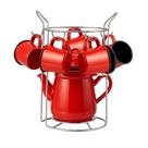 Kit Bule Esmaltado 1000ml + 6 Canecas + Suporte Aramado Aço Prime - Tuut