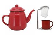 Kit Bule Esmaltado Vermelho e Mini Coador Café Aço Cromado com Caneca - Mundial Import Kit Bule Esmaltado Vermelho e Mini Coador Café Aço Cromado com Caneca - Mundial Import