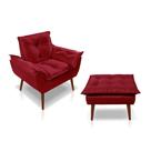 Kit C/ 01 Poltrona opala + 01 Puff Opala elegante Suede Vermelho