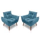 Kit C/02 Poltronas Opala Luxo Suede Azul Turquesa