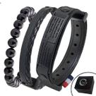 Kit C/03 Pulseiras de Couro Masculina Oração Pai Nosso All Black Proteção