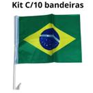 Kit C/10 Bandeiras Brasil Haste Janela Carro 40x29cm Copa