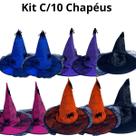 Kit C/10 Chapéus Bruxa C/Renda Coloridos Halloween