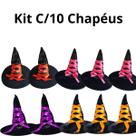 Kit C/10 Chapéus Bruxa Preto Com Fitas Coloridos Halloween