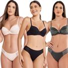 Kit C/10 Conjunto Lingerie Canelado Sexy Com Bojo E Renda