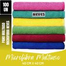Kit C/ 100 - Pano De Microfibra - 40 X 40cm - Neves - Pia - Multiuso - Limpeza Geral - Multicores