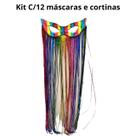 Kit C 12 Cortinas 12 Máscaras Grande Multicolor Plástico Carnaval