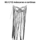 Kit C 12 Cortinas 12 Máscaras Grande Prata Plástico Carnaval